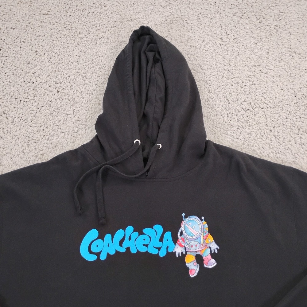 Coachella Sweater Mens XL Black Hoodie Sweatshirt Space Astronaut Music Art Otis